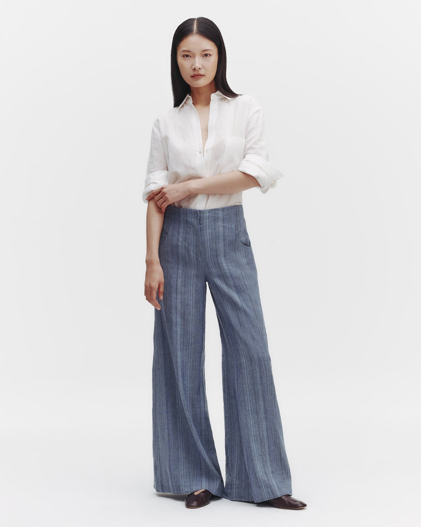 TWP Blue multi Demie Pant in Linen Gabardine view 4