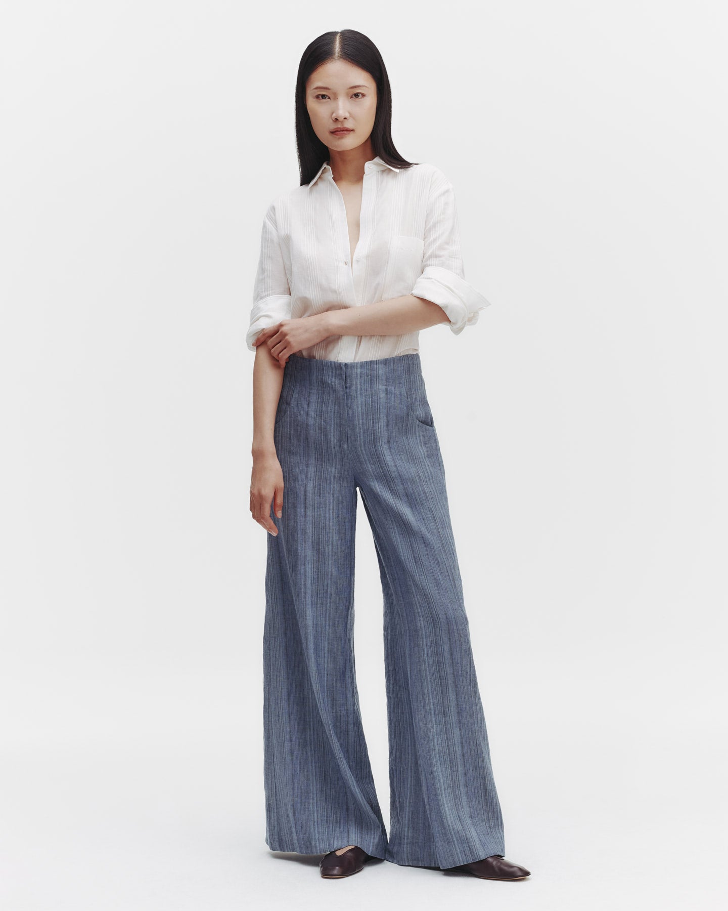 TWP Blue multi Demie Pant in Linen Gabardine view 4