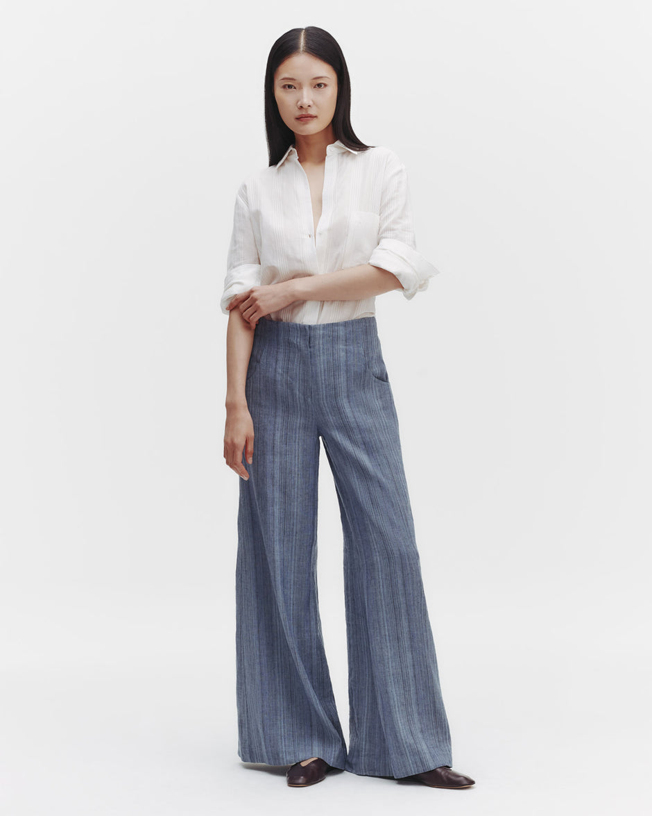 TWP Ivory The Next Morning Shirt in Raised Cotton Stripe view 1