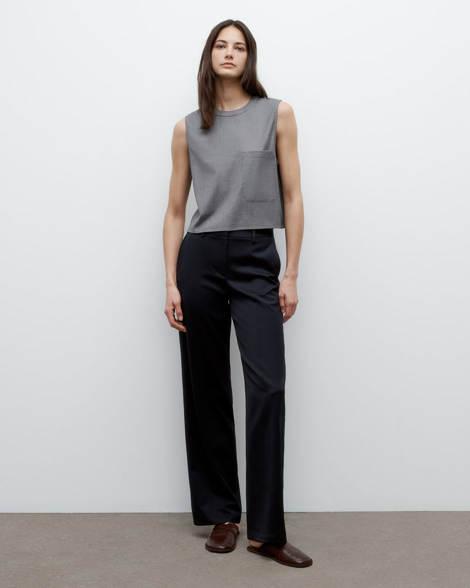 TWP Medium heather grey Cropped Muscle Tank in Chintzed Wool view 4