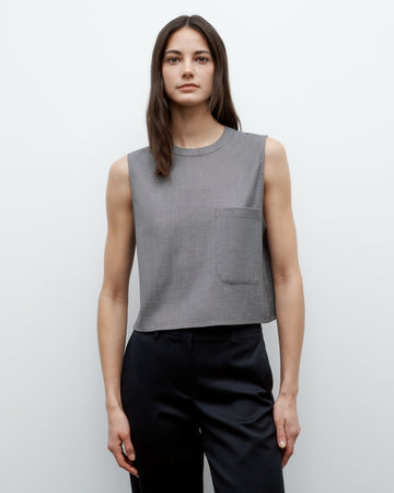 TWP Medium heather grey Cropped Muscle Tank in Chintzed Wool view 3