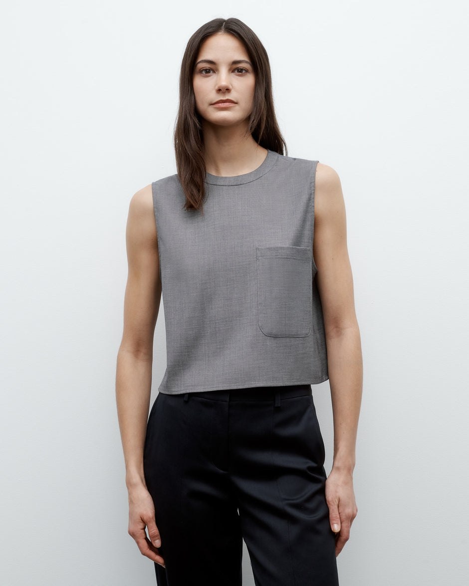 TWP Medium heather grey Cropped Muscle Tank in Chintzed Wool view 3