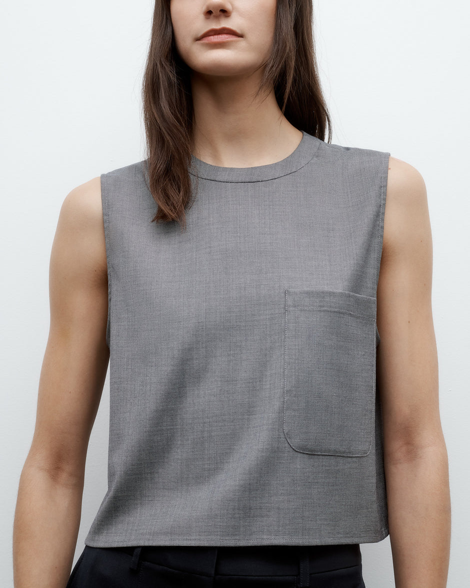 TWP Medium heather grey Cropped Muscle Tank in Chintzed Wool view 5