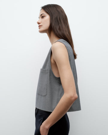 TWP Medium heather grey Cropped Muscle Tank in Chintzed Wool view 6