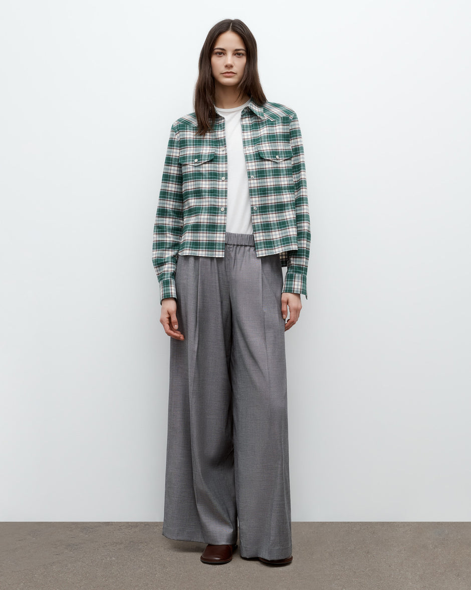 TWP Green multi New Carter Shirt in Oxford Plaid view 3