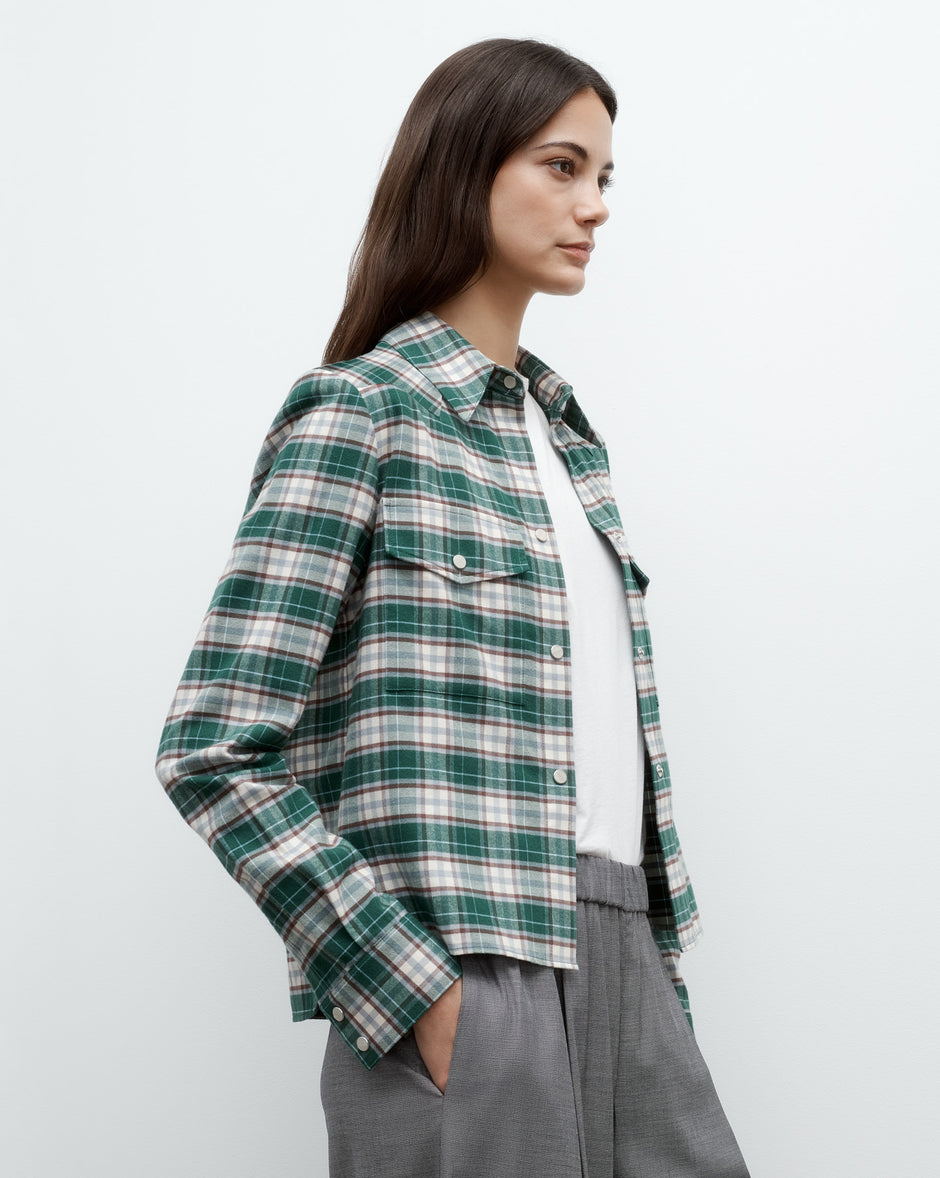 TWP Green multi New Carter Shirt in Oxford Plaid view 4