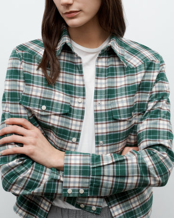 TWP Green multi New Carter Shirt in Oxford Plaid view 1