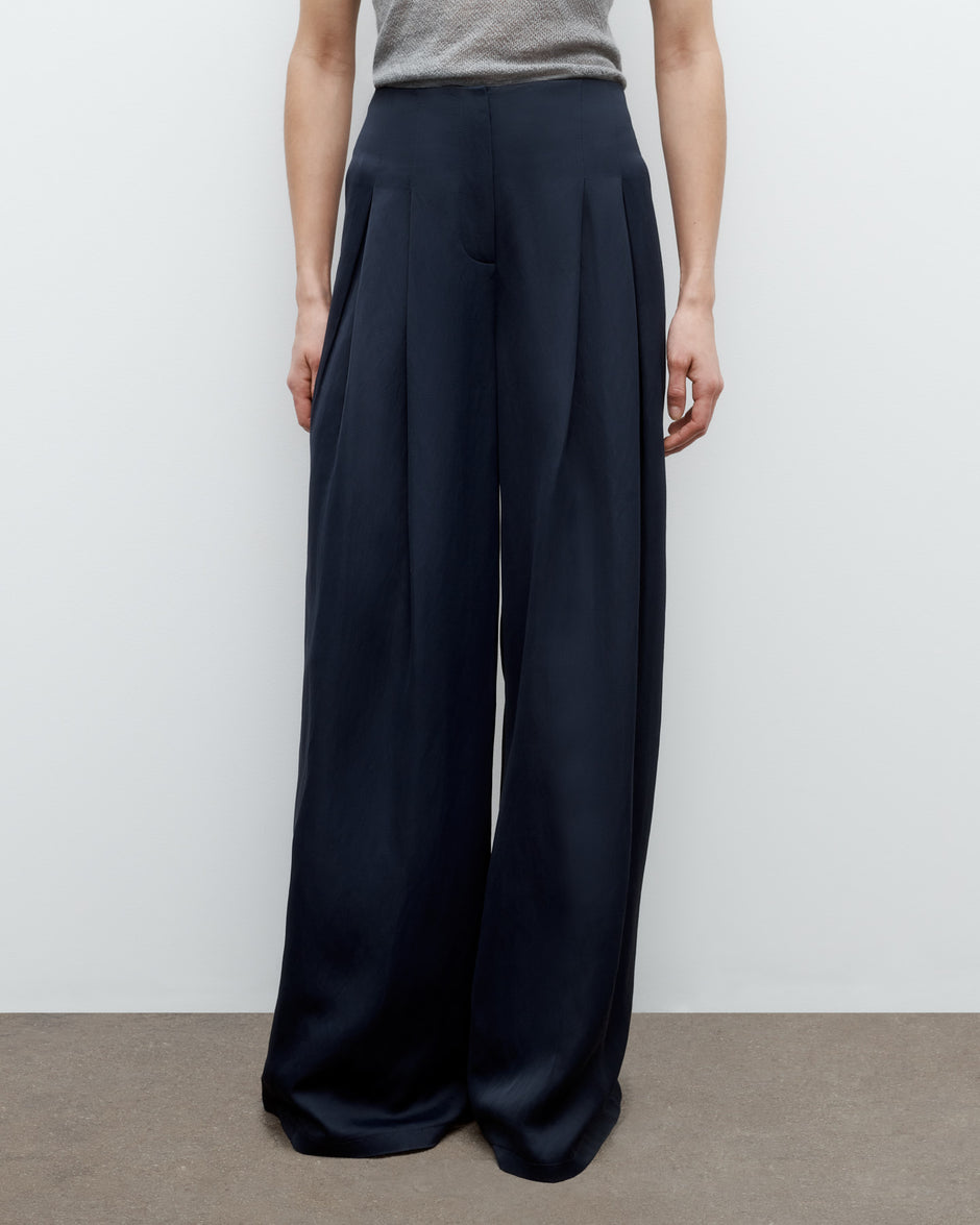 TWP Midnight Drew Pant in Coated Viscose Linen view 1