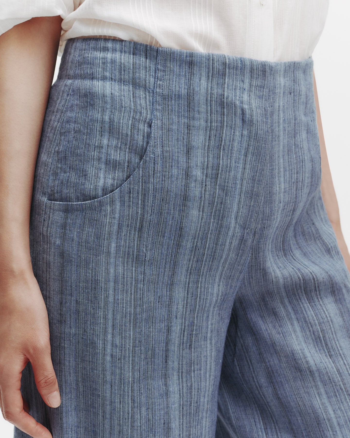TWP Blue multi Demie Pant in Linen Gabardine view 2