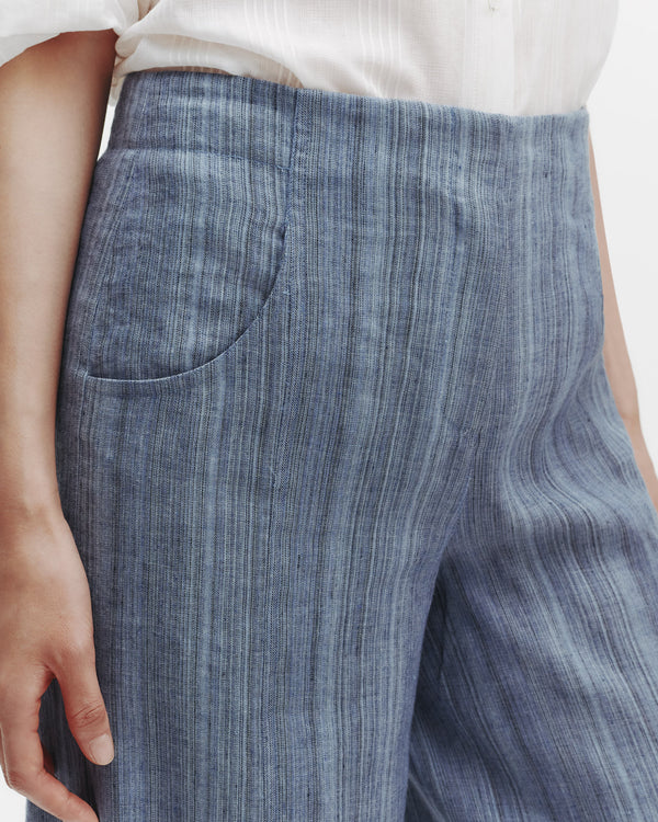 TWP Blue multi Demie Pant in Linen Gabardine view 2
