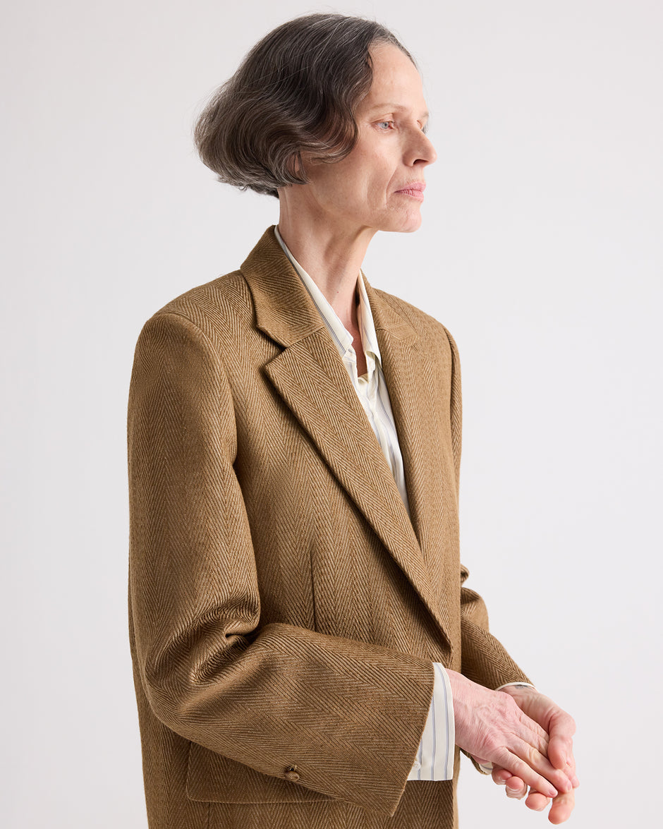 TWP Kelp Jillian Blazer in Novel Herringbone Linen view 2