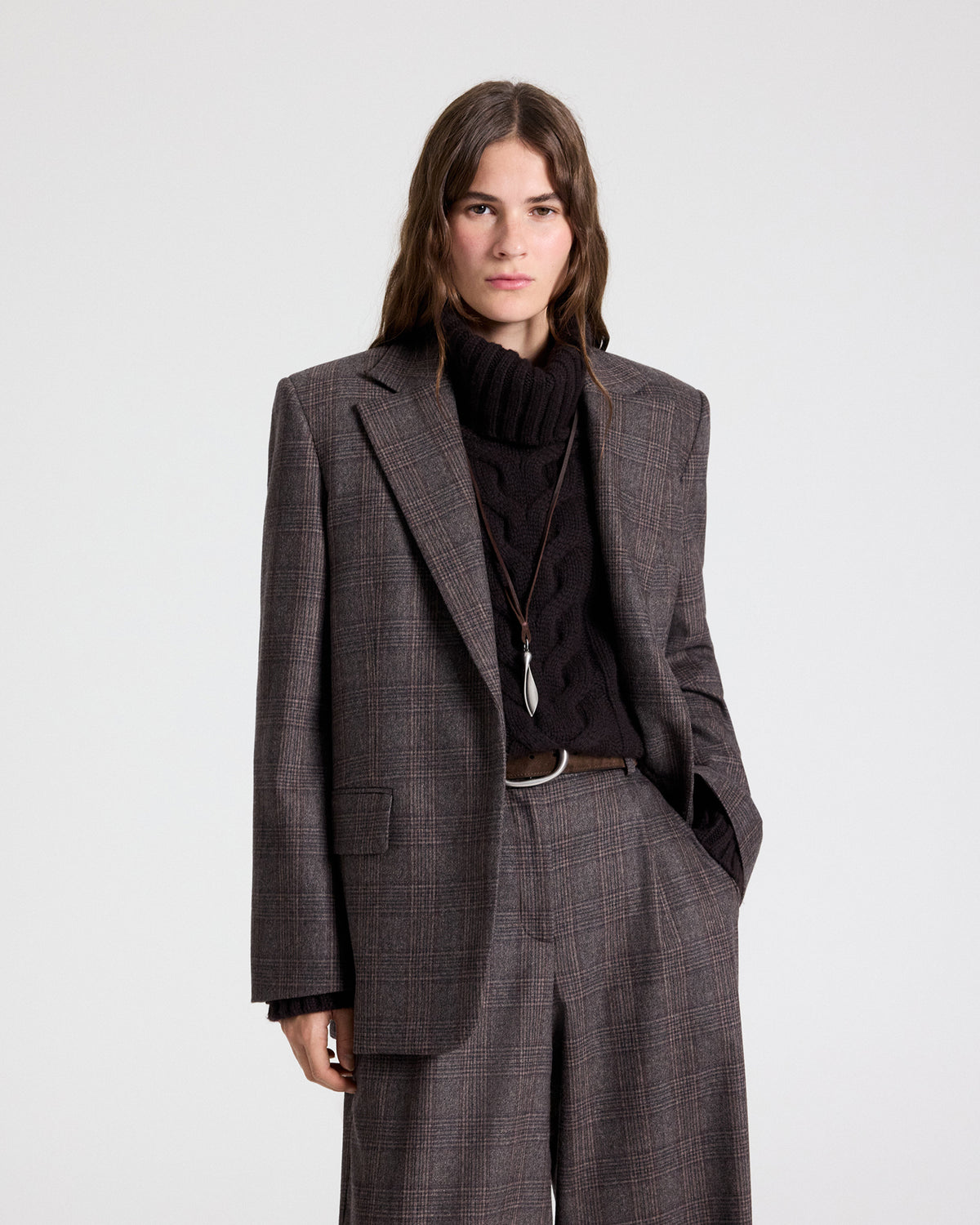 TWP Chocolate multi Jillian Blazer in Wool Flannel view 1