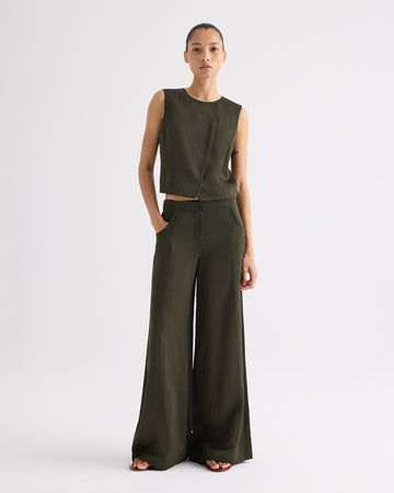 TWP Rosen High Neck Hidden Placket Vest in Coated Viscose Linen view 3