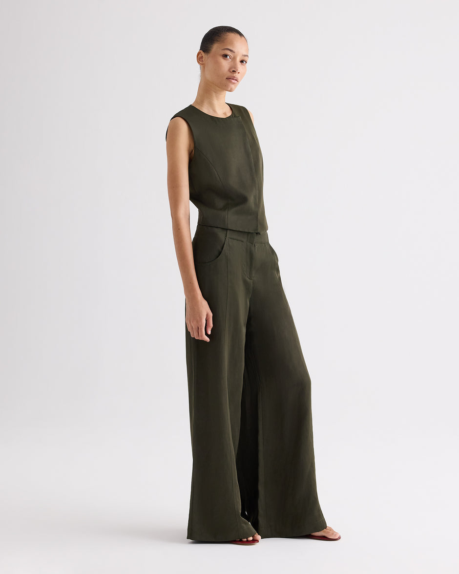 TWP Rosen High Neck Hidden Placket Vest in Coated Viscose Linen view 4