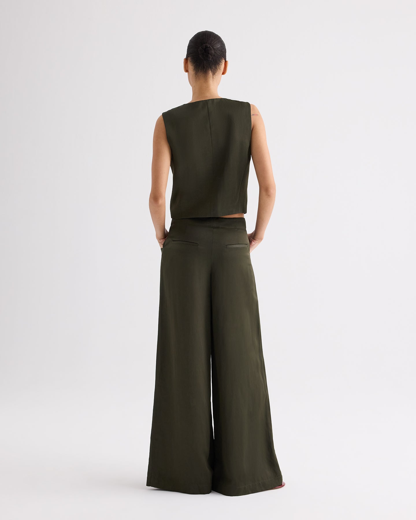 TWP Rosen High Neck Hidden Placket Vest in Coated Viscose Linen view 5