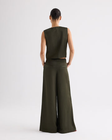TWP Rosen High Neck Hidden Placket Vest in Coated Viscose Linen view 5