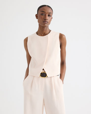 TWP Creme de peche High Neck Hidden Placket Vest in Coated Viscose Linen view 1
