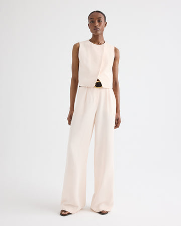 TWP Creme de peche High Neck Hidden Placket Vest in Coated Viscose Linen view 3