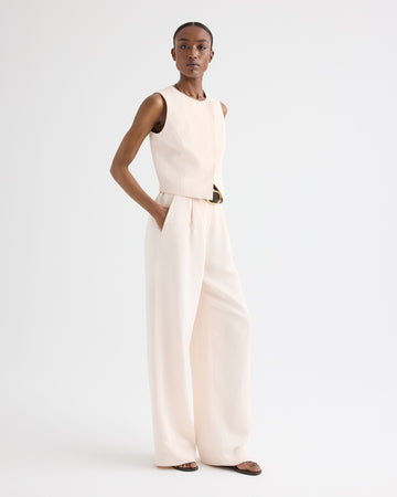 TWP Creme de peche High Neck Hidden Placket Vest in Coated Viscose Linen view 4