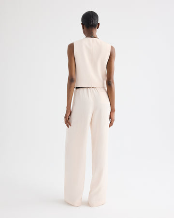 TWP Creme de peche High Neck Hidden Placket Vest in Coated Viscose Linen view 5
