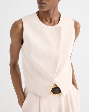 TWP Creme de peche High Neck Hidden Placket Vest in Coated Viscose Linen view 2