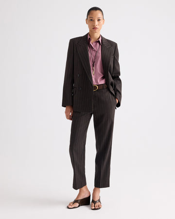 TWP Dark chocolate Harper Blazer in Refined Pinstripe Wool Viscose Suiting view 3