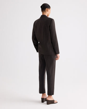 TWP Dark chocolate Harper Blazer in Refined Pinstripe Wool Viscose Suiting view 4