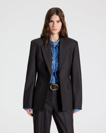 TWP Chocolate Jasper Blazer in Shiny Superstretch Wool view 1