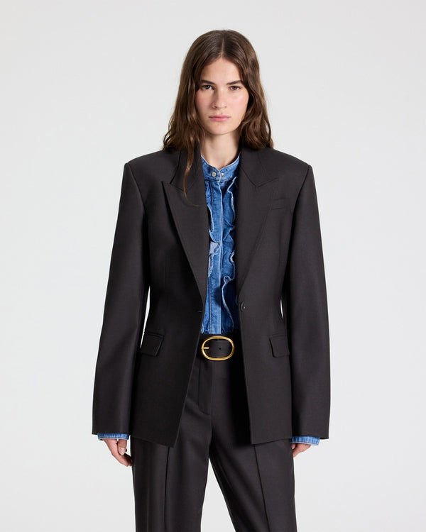 TWP Chocolate Jasper Blazer in Shiny Superstretch Wool view 1