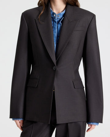 TWP Chocolate Jasper Blazer in Shiny Superstretch Wool view 3