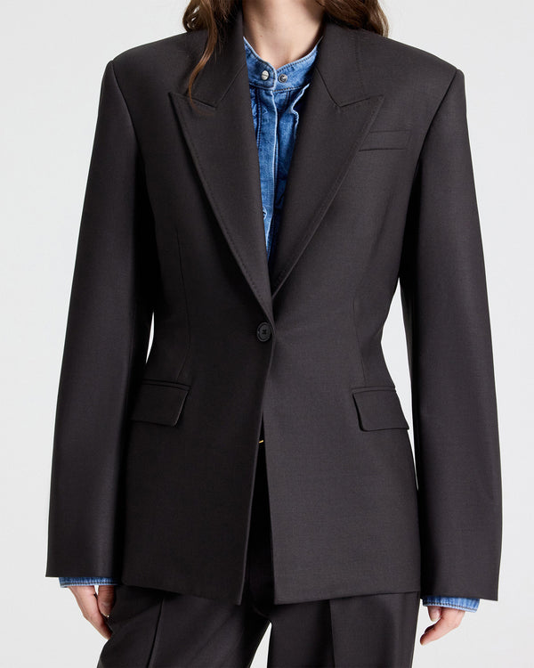TWP Chocolate Jasper Blazer in Shiny Superstretch Wool view 3