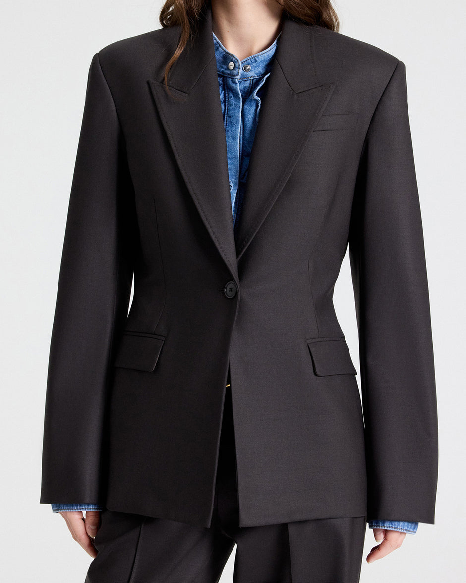 TWP Chocolate Jasper Blazer in Shiny Superstretch Wool view 3