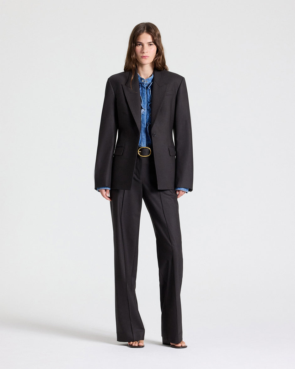 TWP Chocolate Jasper Blazer in Shiny Superstretch Wool view 4
