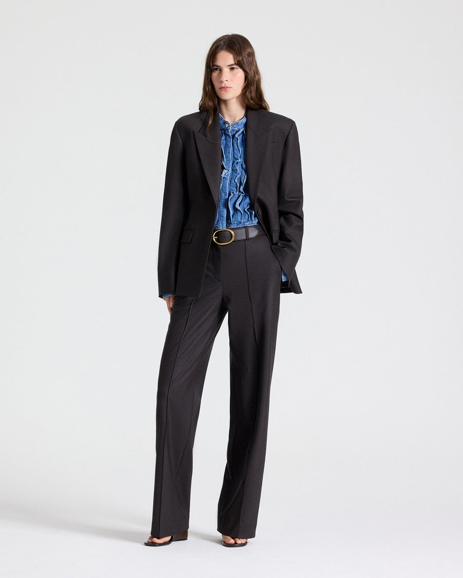 TWP Chocolate Jasper Blazer in Shiny Superstretch Wool view 2