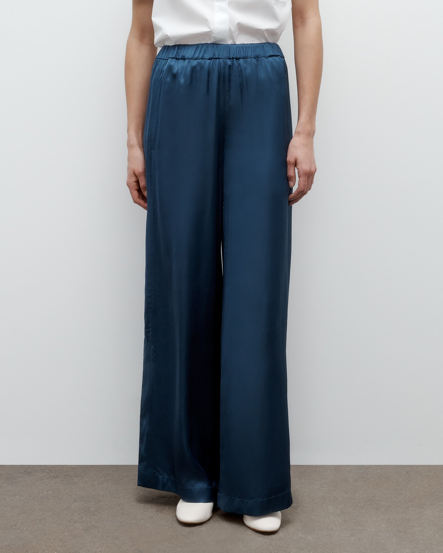 TWP Blue wing teal Eve PJ Pant in Shiny Satin view 3