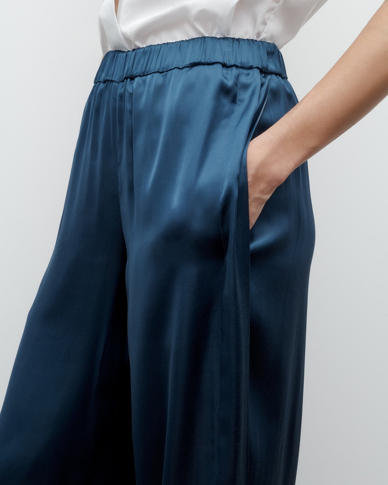 TWP Blue wing teal Eve PJ Pant in Shiny Satin view 4