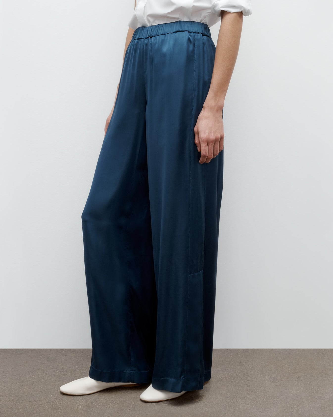 TWP Blue wing teal Eve PJ Pant in Shiny Satin view 1