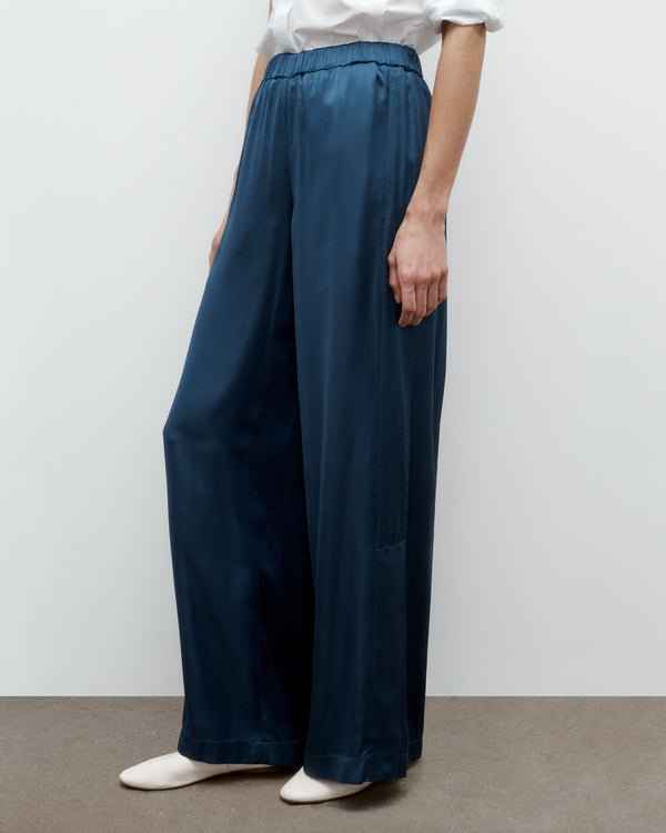 TWP Blue wing teal Eve PJ Pant in Shiny Satin view 1