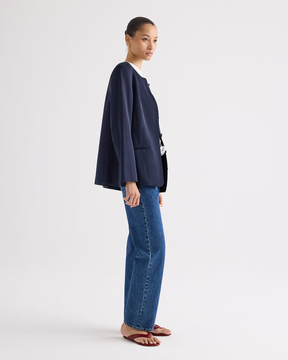 TWP Midnight Cecelia Blazer in Coated Viscose Linen view 4