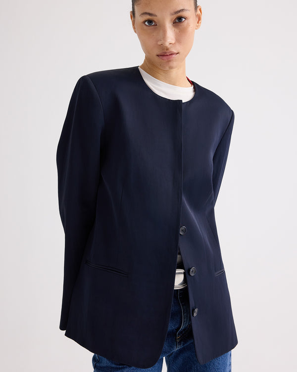TWP Midnight Cecelia Blazer in Coated Viscose Linen view 2