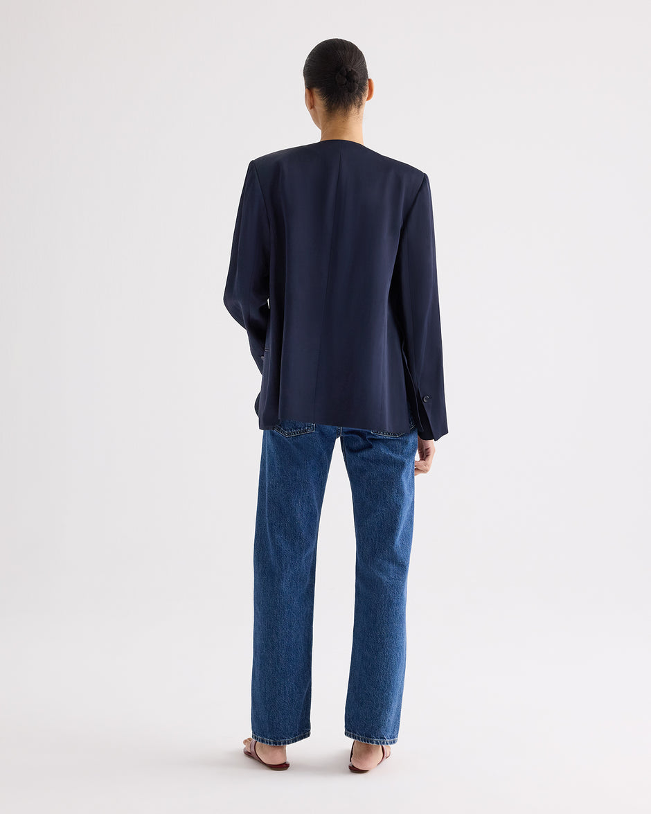 TWP Midnight Cecelia Blazer in Coated Viscose Linen view 5