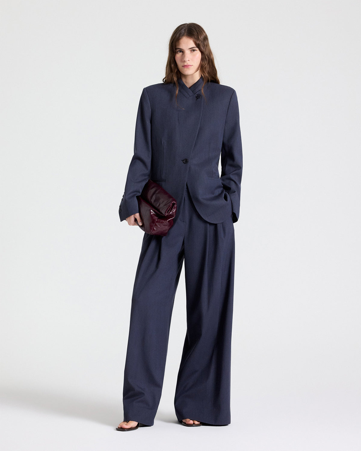 TWP Indigo Buttoned Up Blazer in Italian Wool Suiting view 1