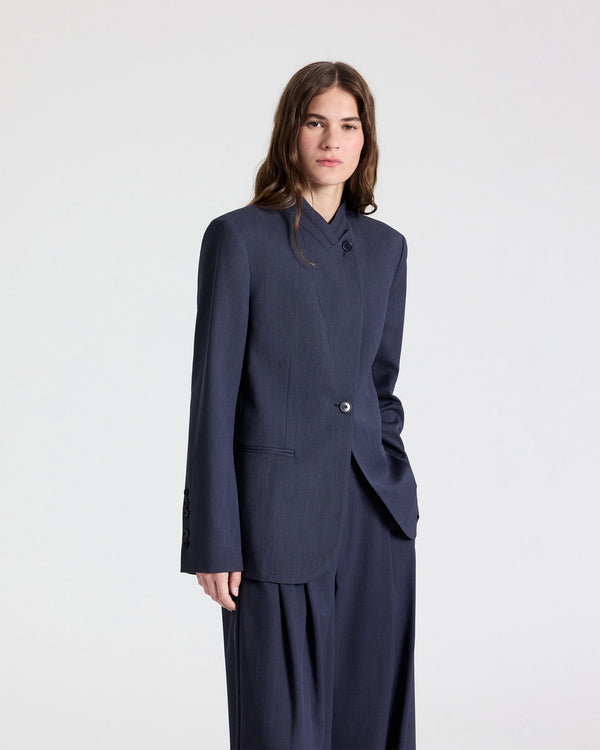 TWP Indigo Buttoned Up Blazer in Italian Wool Suiting view 4