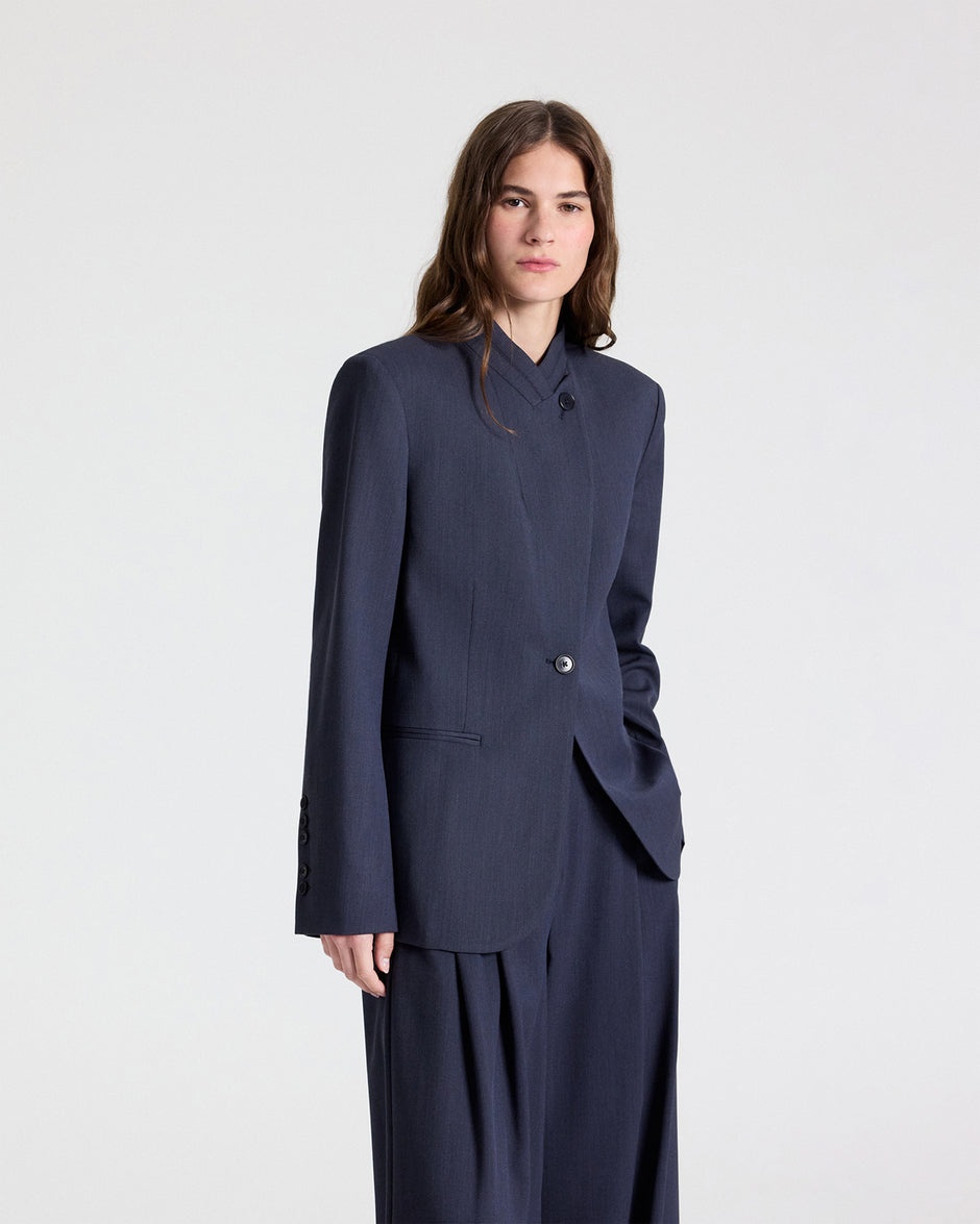 TWP Indigo Buttoned Up Blazer in Italian Wool Suiting view 4