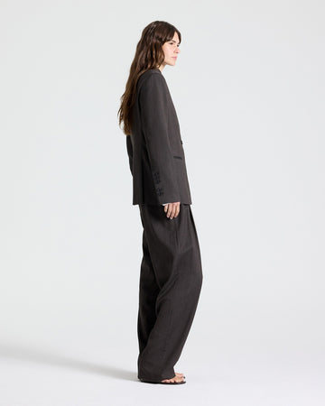 TWP Chocolate Buttoned Up Blazer in Micro Herringbone Wool Suiting view 4
