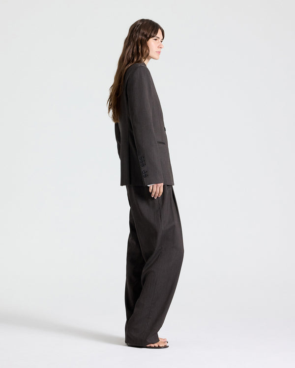 TWP Chocolate Buttoned Up Blazer in Micro Herringbone Wool Suiting view 4