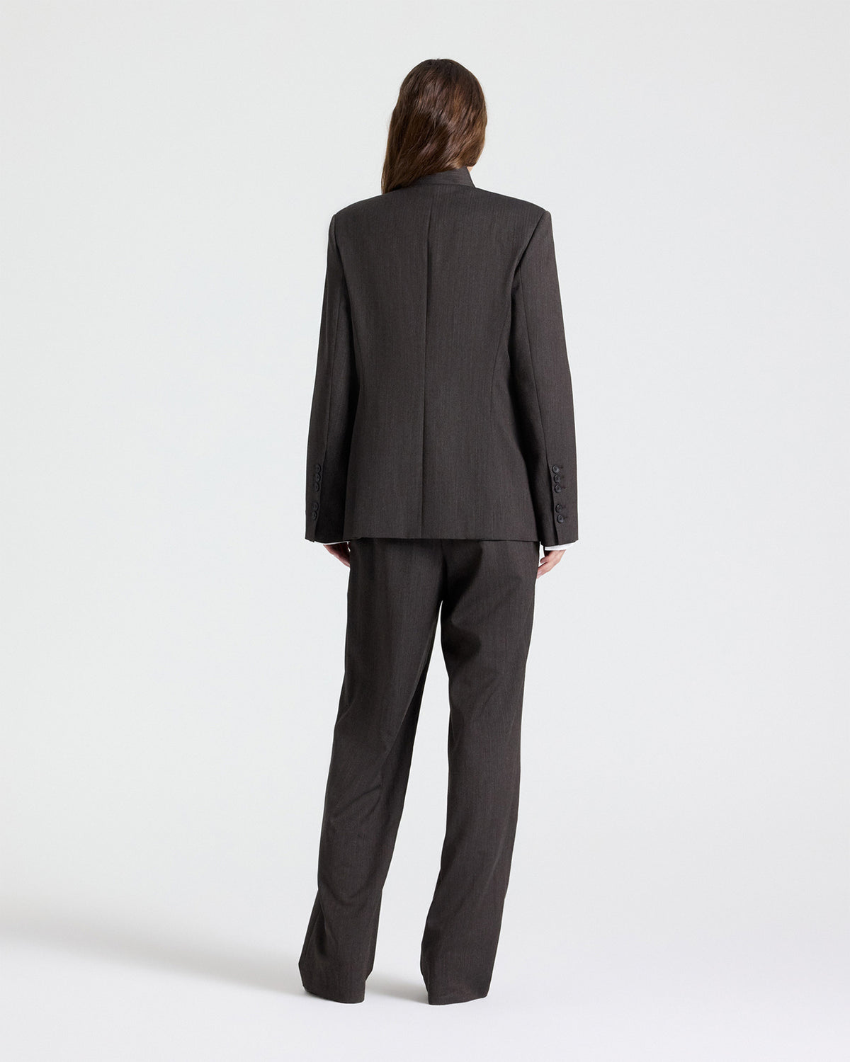 TWP Chocolate Buttoned Up Blazer in Micro Herringbone Wool Suiting view 6