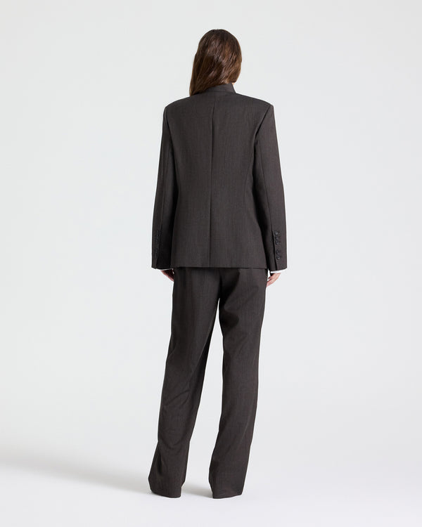 TWP Chocolate Buttoned Up Blazer in Micro Herringbone Wool Suiting view 6