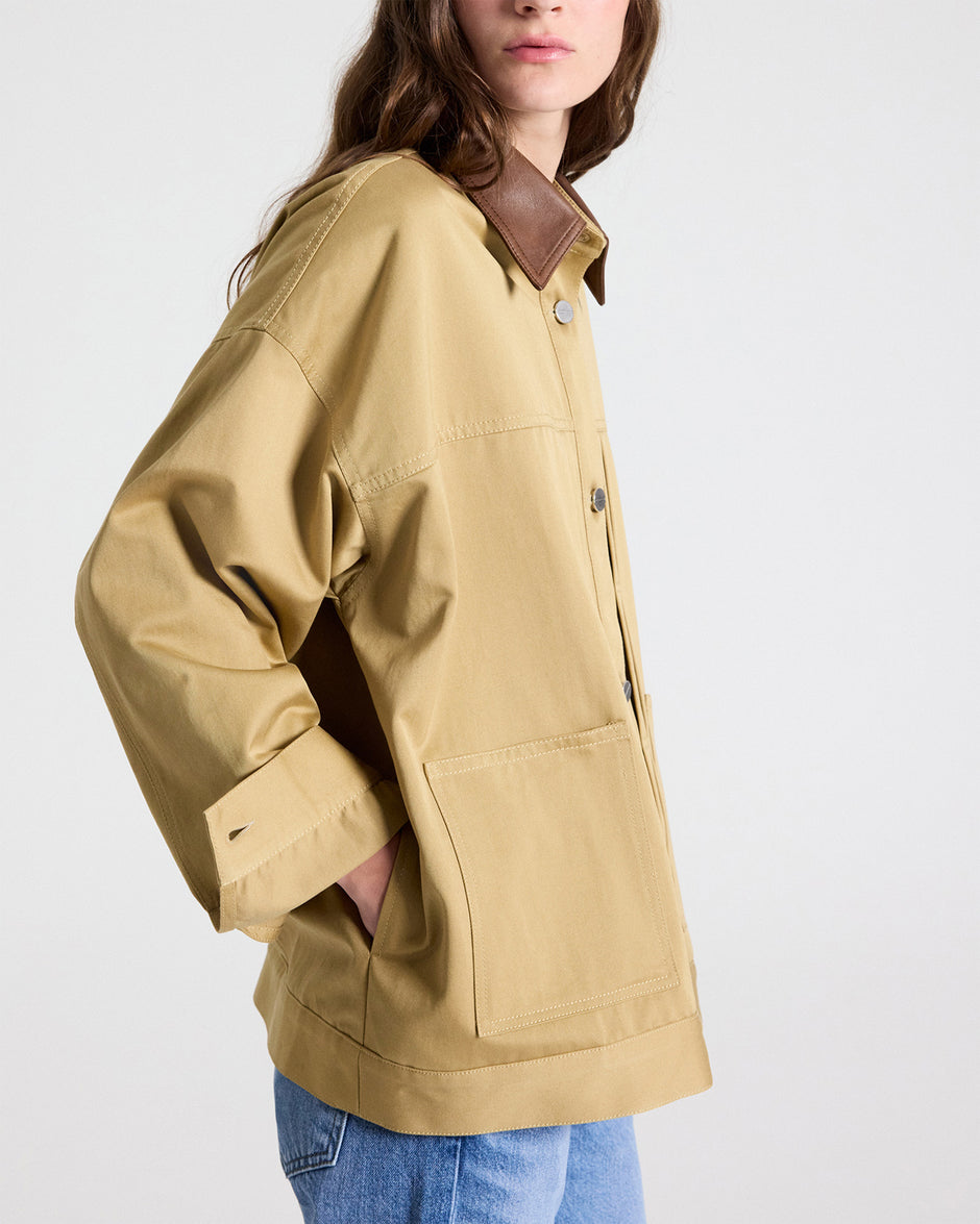 TWP Khaki / bison Barn Jacket Combo in Water Repellent Cotton view 2