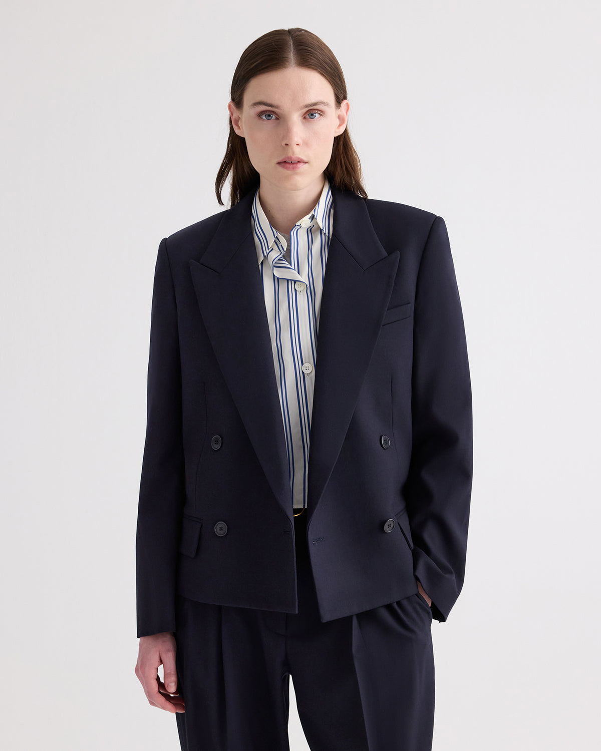 TWP Midnight Cropped Harper Blazer in Italian Wool Twill view 1